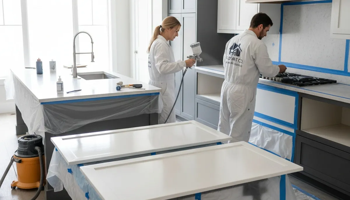 Professional cabinet painting in Palm Springs, CA kitchen by expert house painters