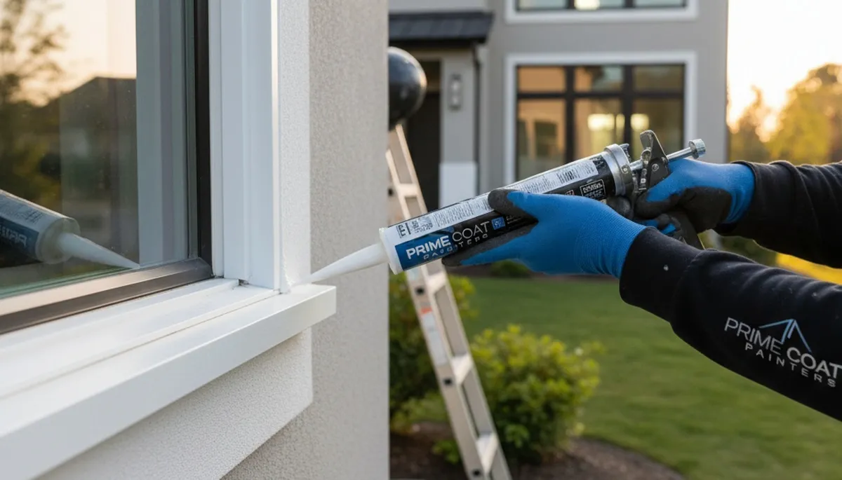 Professional caulking and sealing on Palm Springs, CA home exterior for heat and moisture protection