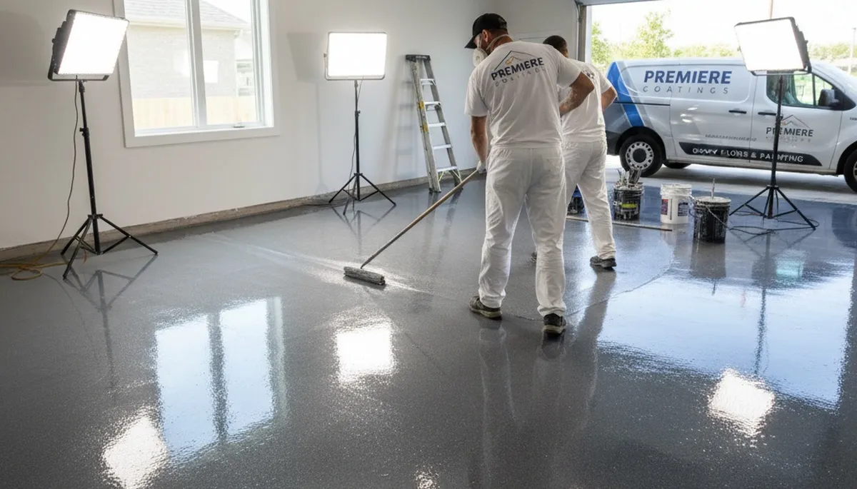 Epoxy garage floor coating in Palm Springs, CA with durable, heat-resistant finish by local painters