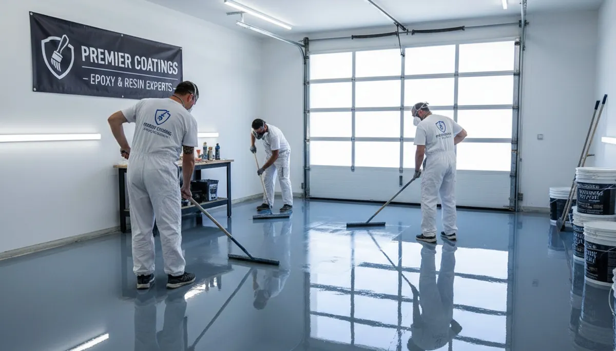 Epoxy garage floor coating in Palm Springs CA with glossy, heat‑resistant finish by painting experts