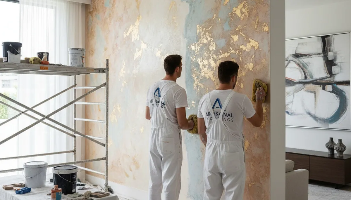 Professional faux painting on interior wall in Palm Springs, CA by expert decorative finish painters