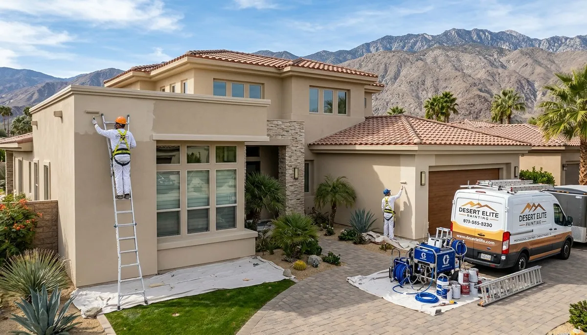 Professional house painters in Palm Springs CA finishing exterior home painting project