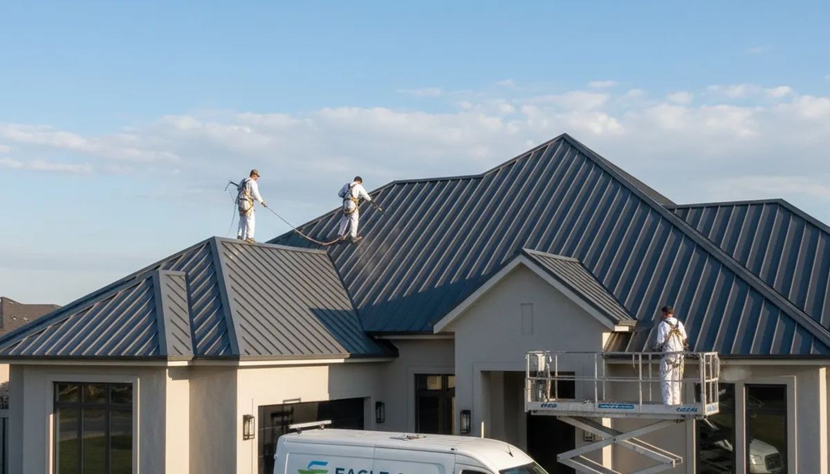 Professional roof painting in Palm Springs, CA with heat-resistant coating for energy-efficient homes