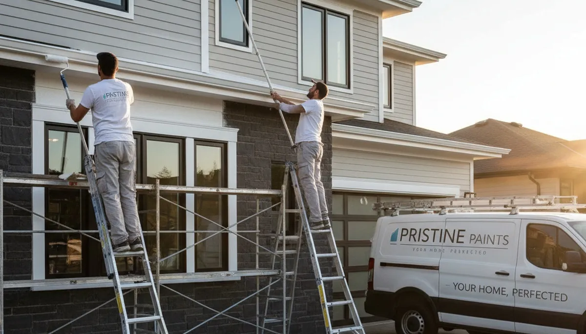 Professional trim and fascia painting on a desert home in Palm Springs, CA by expert painters